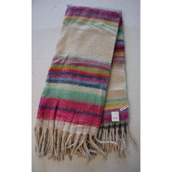Free People Women's One Size Ivory Multi Striped Fringe Throw Blanket - Picture 1 of 7